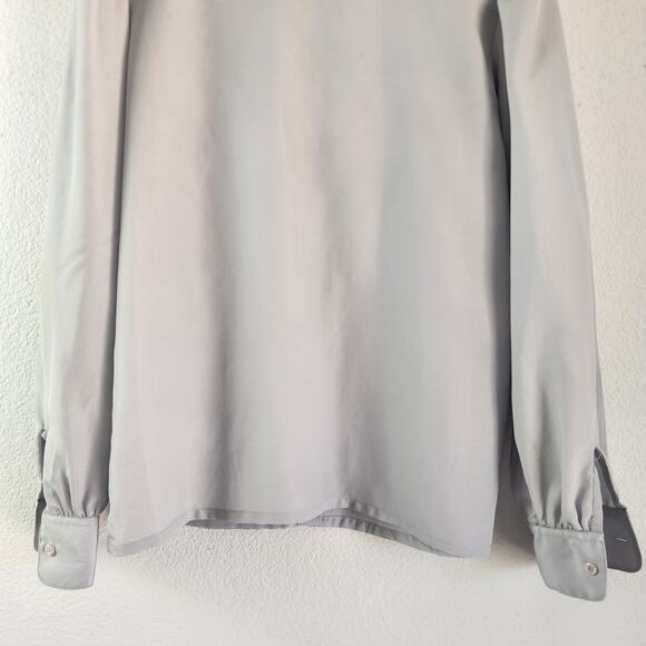 Vintage Carry Back Blouse in Gray Size 3/4 Neck Tie Pleated Long Sleeve Button - Picture 6 of 9